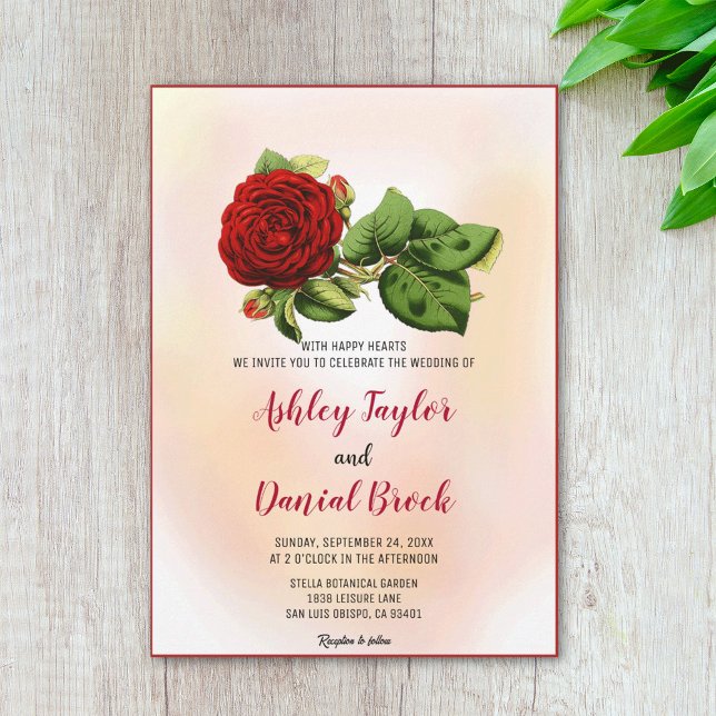 Rose Watercolor burgundy romantische Blumenhochzei Einladung (Von Creator hochgeladen)