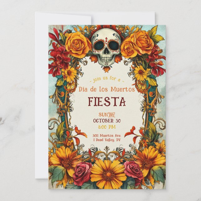 💀 Rose Watercolor Día de Muertos Party Invitation (Devant)