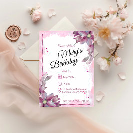Rosé Watercolor Florals Geburtstag Einladung