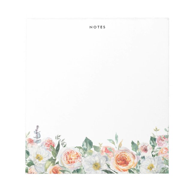 Rose Watercolor Garden Garni Personalisiert Notizblock (Vorderseite)