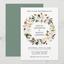 Rose Watercolor Magnolias Wreath Sage Green