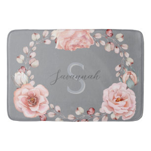 Rose Watercolor Personalisiert Grau Badematte