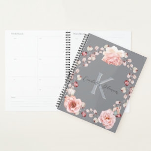 Rose Watercolor Personalisiert   Grau Planer