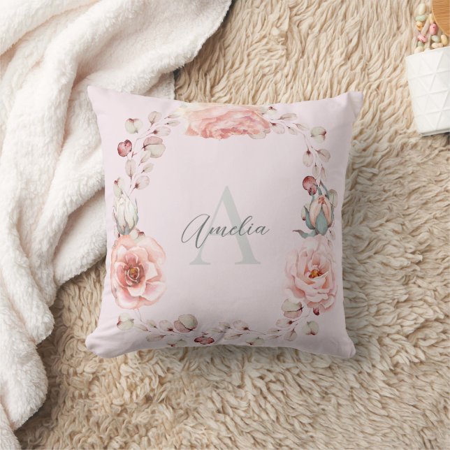 Rose Watercolor Personalisiert | Pink Kissen (Decke)