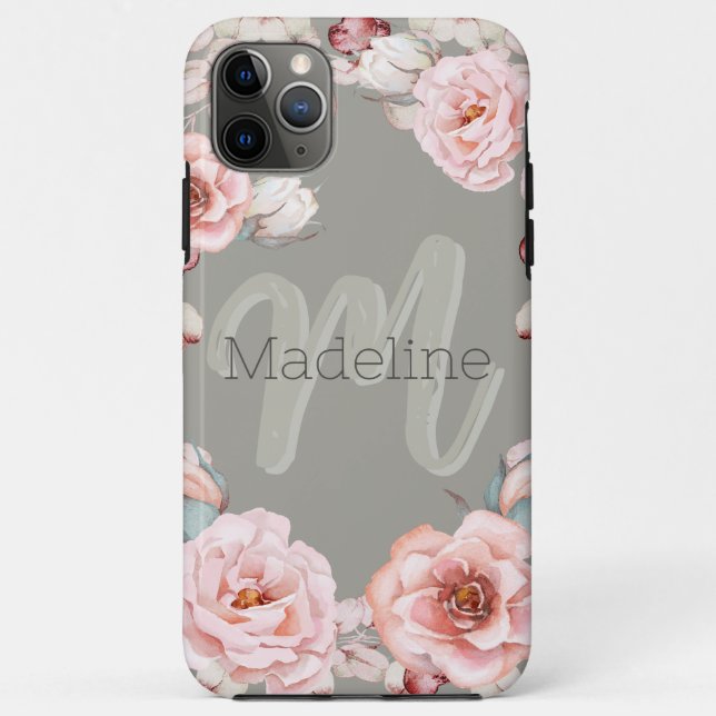 Rose Watercolor Personalisiert | Sage Green Case-Mate iPhone Hülle (Rückseite)