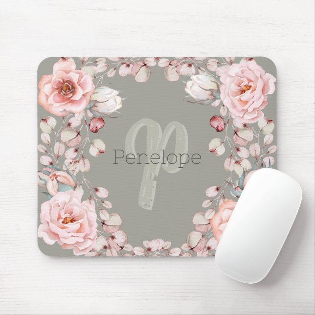 Rose Watercolor Personalisiert | Sage Green Mousepad (Mit Mouse)