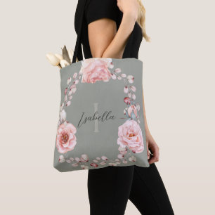 Rose Watercolor Personalisiert   Sage Green Tasche
