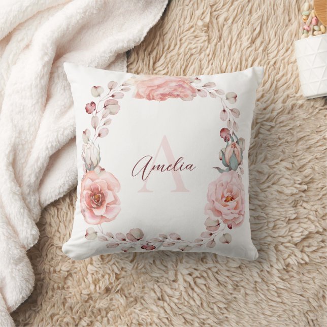 Rose Watercolor Personalisiert | Weiß Kissen (Decke)