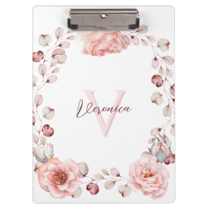 Rose Watercolor Personalisiert   Weiß Klemmbrett