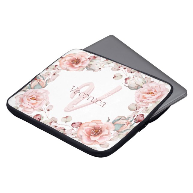 Rose Watercolor Personalisiert | Weiß Laptopschutzhülle (Vorne Oben)