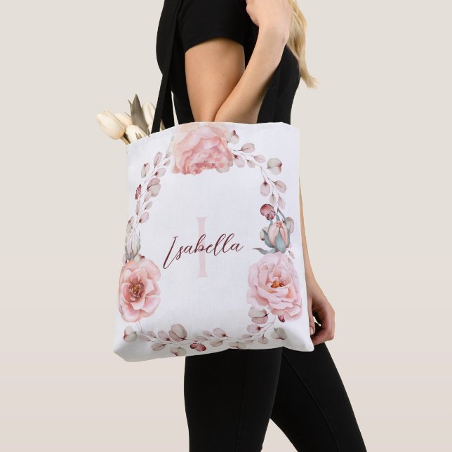 Rose Watercolor Personalisiert | Weiß Tasche (Von Nahem)