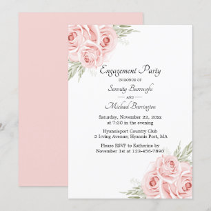 Rose Watercolor Pink Floral Engagement Party Invas Einladung