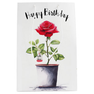 Rose Watercolor Rot Mittlere Geschenktüte