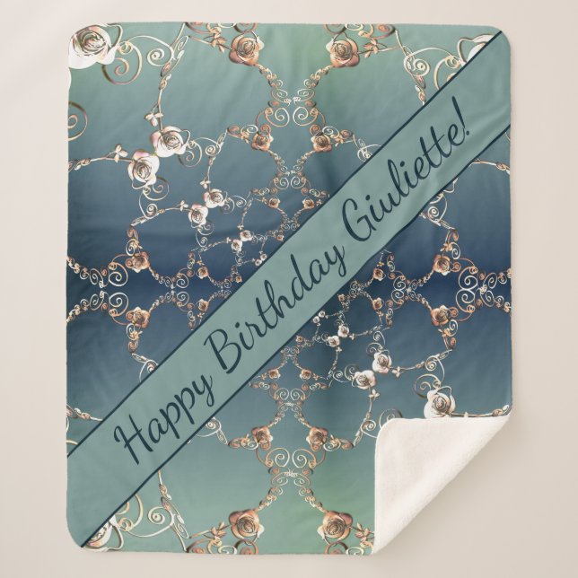 Rose Web on Gradient Blue Sherpa Blanket Sherpadecke (Vorderseite)