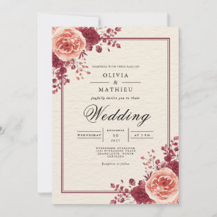 Rose Wein Romantische Hochzeit Einladung