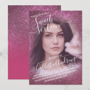 Rose Wein Rosa Glitzer Ombre Foto Sweet 16 Einladung