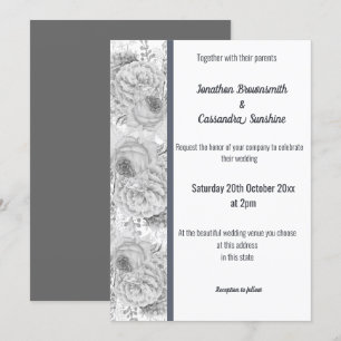 Rose, WEISS, SILBER TRIM, WEISS Einladung