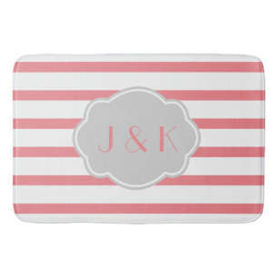Rose/Weiß Stripes w-Grau, addiert Initialen Badematte