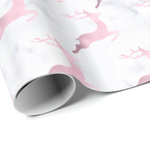 Rose Weißer Marmor Weihnachtsrentiermuster Geschenkpapier