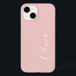 Rose White Elegance Calligraphy Script Name Case-Mate iPhone 14 Hülle<br><div class="desc">Rose White Elegant Kalligraphie Script Custom Personalisiert Name iPhone 14 Smart Phone Cases bietet ein modernes und trendige,  einfache und stilvolle Design mit Ihrem personalisierten Namen in eleganten handgeschriebenen Kalligraphieskripttypografie auf einer Rose rosa Hintergrund. Entworfen von ©Evco Studio www.zazzle.com/store/evcostudio</div>