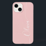 Rose White Elegance Calligraphy Script Name Case-Mate iPhone 14 Hülle<br><div class="desc">Rose White Elegant Kalligraphie Script Custom Personalisiert Name iPhone 14 Smart Phone Cases bietet ein modernes und trendige,  einfache und stilvolle Design mit Ihrem personalisierten Namen in eleganten handgeschriebenen Kalligraphieskripttypografie auf einer Rose rosa Hintergrund. Entworfen von ©Evco Studio www.zazzle.com/store/evcostudio</div>