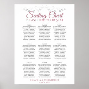Rose & White Elegant 9 Table Wedding Seating Chart Poster