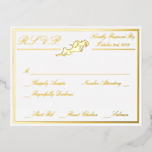 Rose, White Wedding RSVP Gold Full Folie Einladungspostkarte