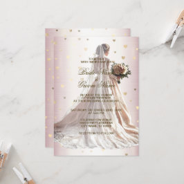 Rose Winter Hochzeitskleid Braut Golden Shiny Herz Einladung