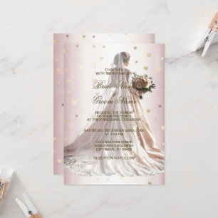 Rose Winter Hochzeitskleid Braut Golden Shiny Herz Einladung