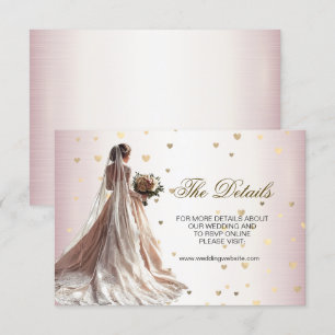 Rose Winter Wedding Bride Golden Shiny Hearts Begleitkarte