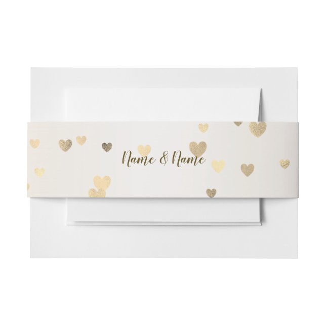 Rose Winter Wedding Bride Golden Shiny Hearts Einladungsbanderole (Vorderseite Beispiel)