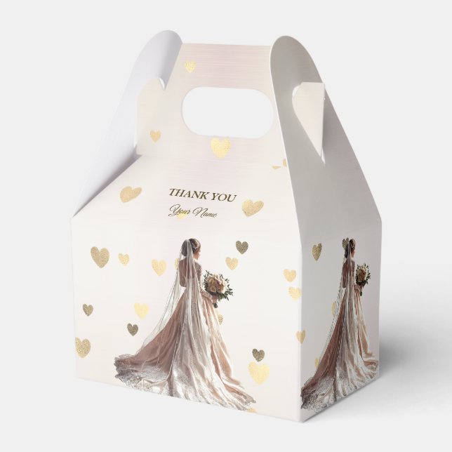 Rose Winter Wedding Bride Golden Shiny Hearts Geschenkschachtel (Vorderseite)