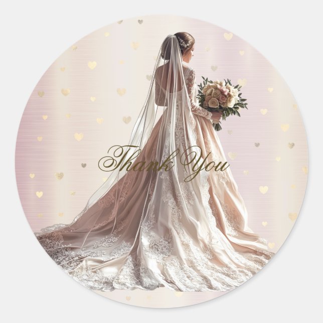 Rose Winter Wedding Bride Golden Shiny Hearts Runder Aufkleber (Vorderseite)