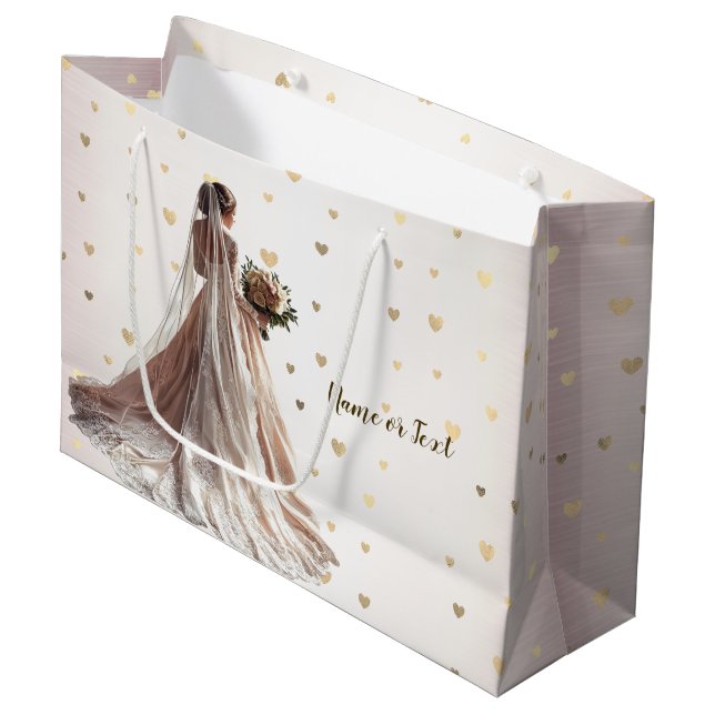Rose Winter Wedding Bride Golden Shiny Party Große Geschenktüte (Vorderseite Schrägansicht)