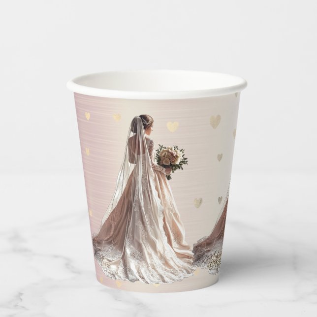 Rose Winter Wedding Bride Golden Shiny Party Pappbecher (Vorderseite)
