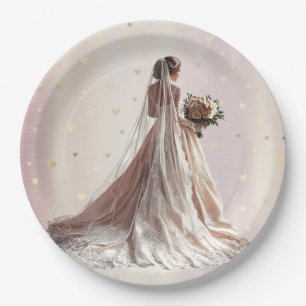 Rose Winter Wedding Bride Golden Shiny Party Pappteller