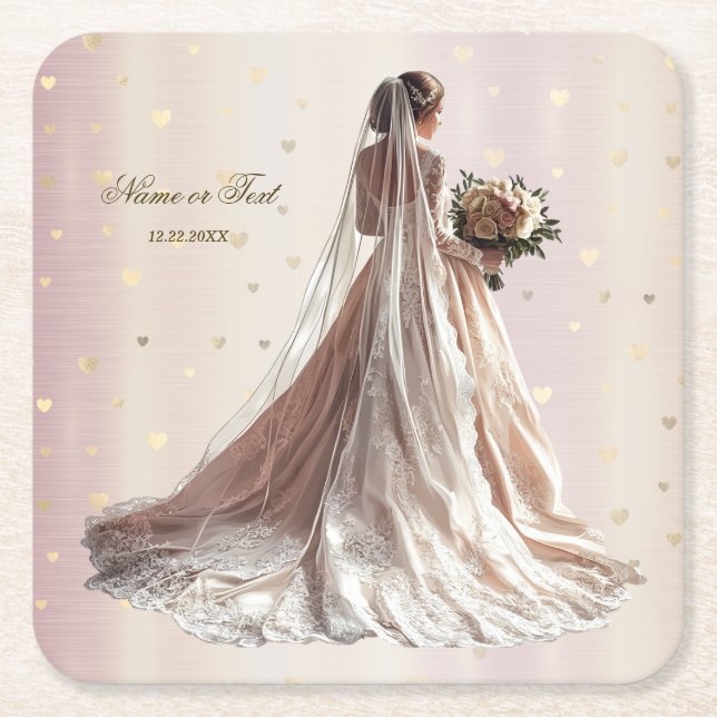 Rose Winter Wedding Bride Golden Shiny Party Rechteckiger Pappuntersetzer (Vorderseite)