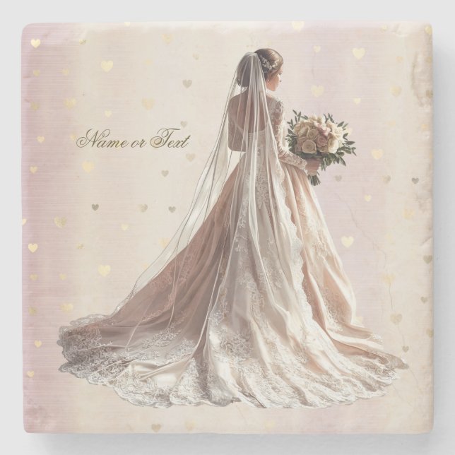 Rose Winter Wedding Bride Golden Shiny Party Steinuntersetzer (Vorderseite)