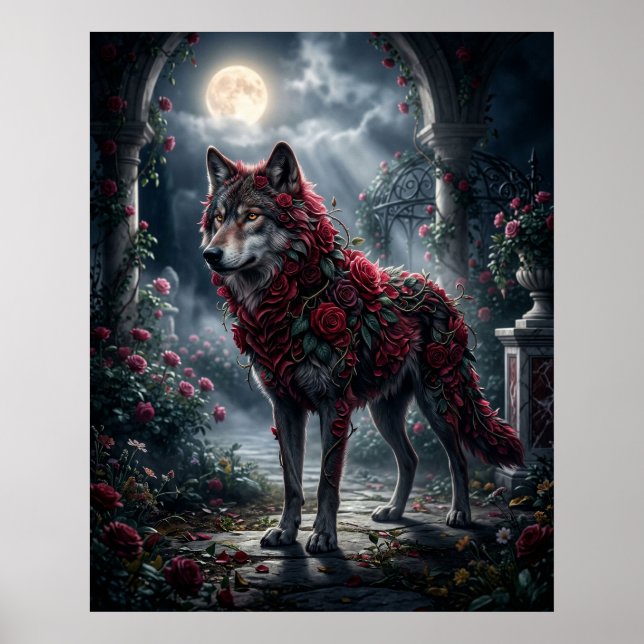 Rose Wolf Midnight Garden Poster (Vorne)