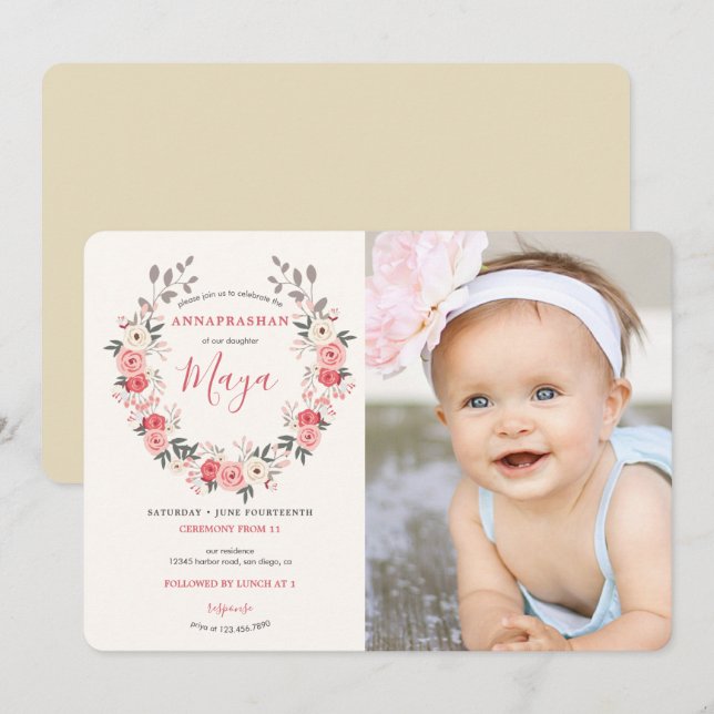 Rose Wreath Einladung (Vorne/Hinten)