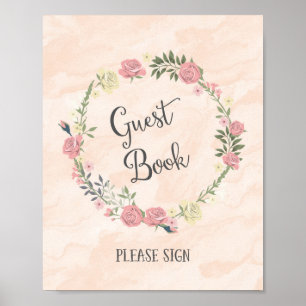 Rose Wreath Mariage Livre d'or affiche