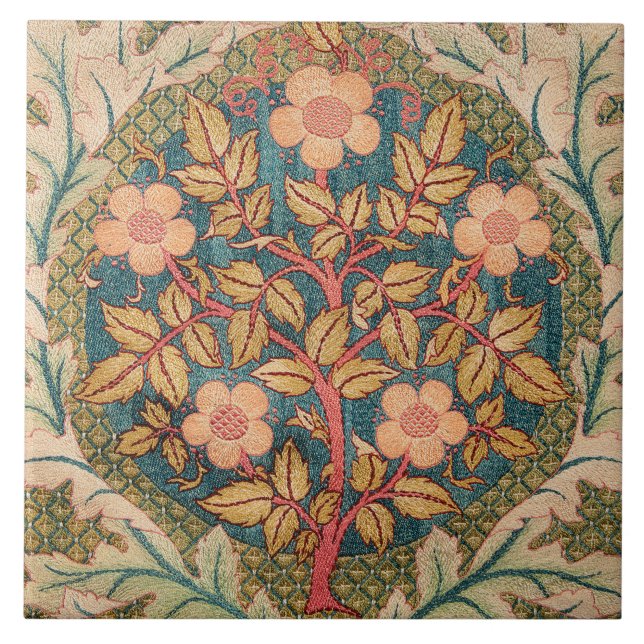 Rose Wreath Stickerei Design von William Morris Fliese (Vorderseite)