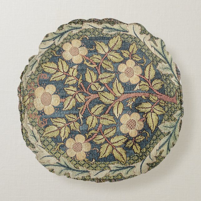 Rose Wreath von William Morris Rundes Kissen (Vorderseite)