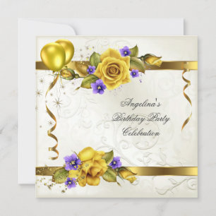 Rose Yellow Gold Lila Creme Geburtstagsparty Einladung
