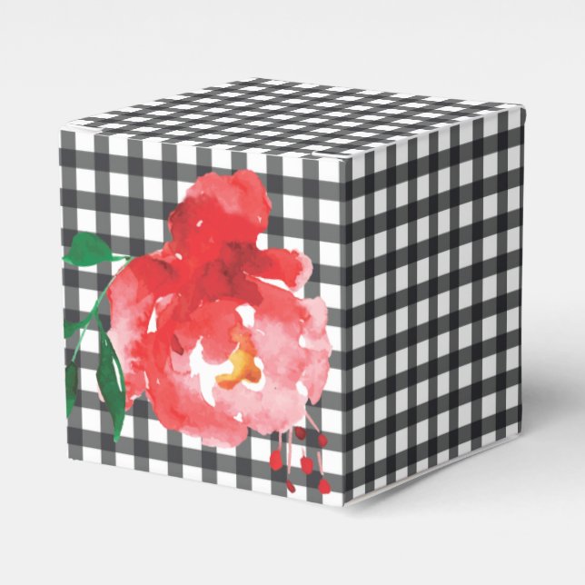 Rose zu Schwarz-Weiß-Gingham 2" Geschenkschachtel (Vorderseite)