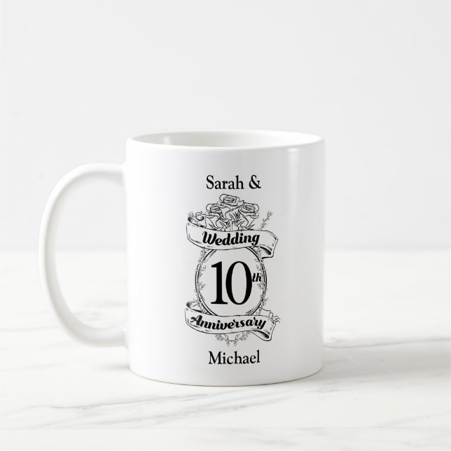 Rose zum 10. Hochzeitstag Kaffeetasse (Links)