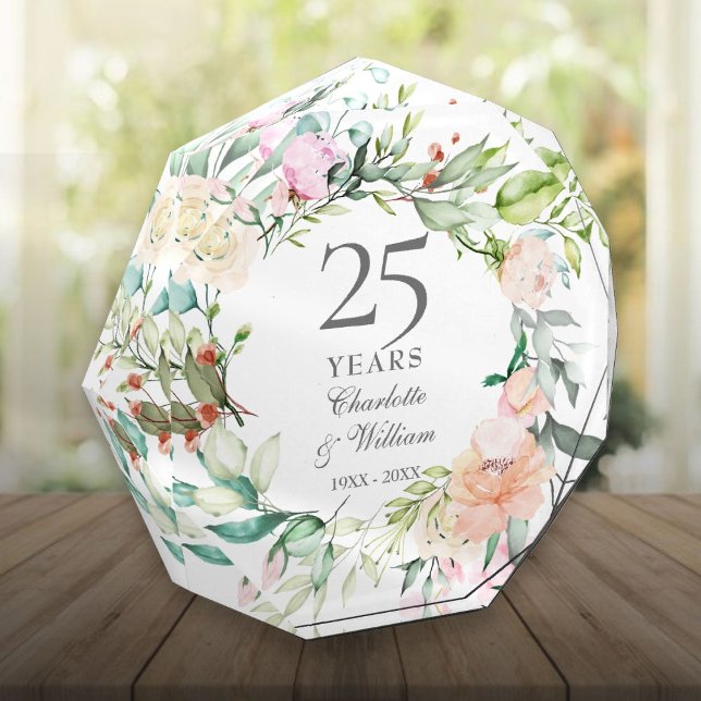 Rose zum 25. Mal Hochzeitstag Fotoblock (25th Silver Wedding Anniversary Roses Garland Photo Block)
