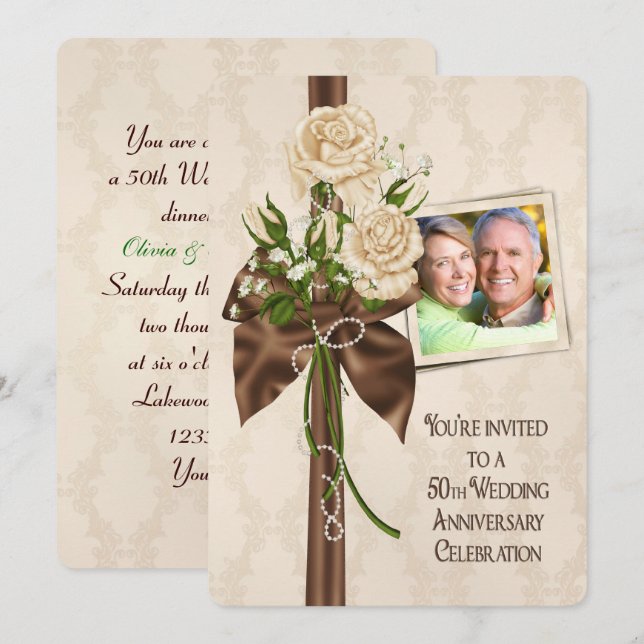 Rose zum 50. Hochzeitstag Einladung (Vorne/Hinten)