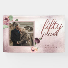 Rose zum 50. Jahrestag der Hochzeit Gold Floral Banner