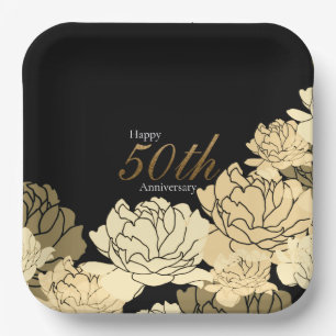 Rose zum 50. Jubiläum in Gold, Bräune und Beige Pappteller
